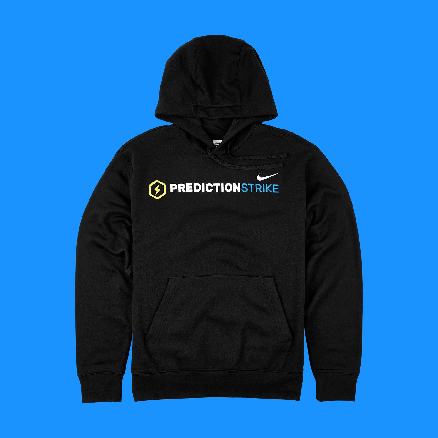 PredictionStrike logo printed on premium, black Nike Club Fleece Pullover Hoodie